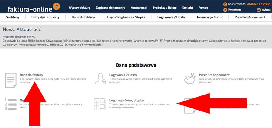 Twoje konto w programie faktura-online