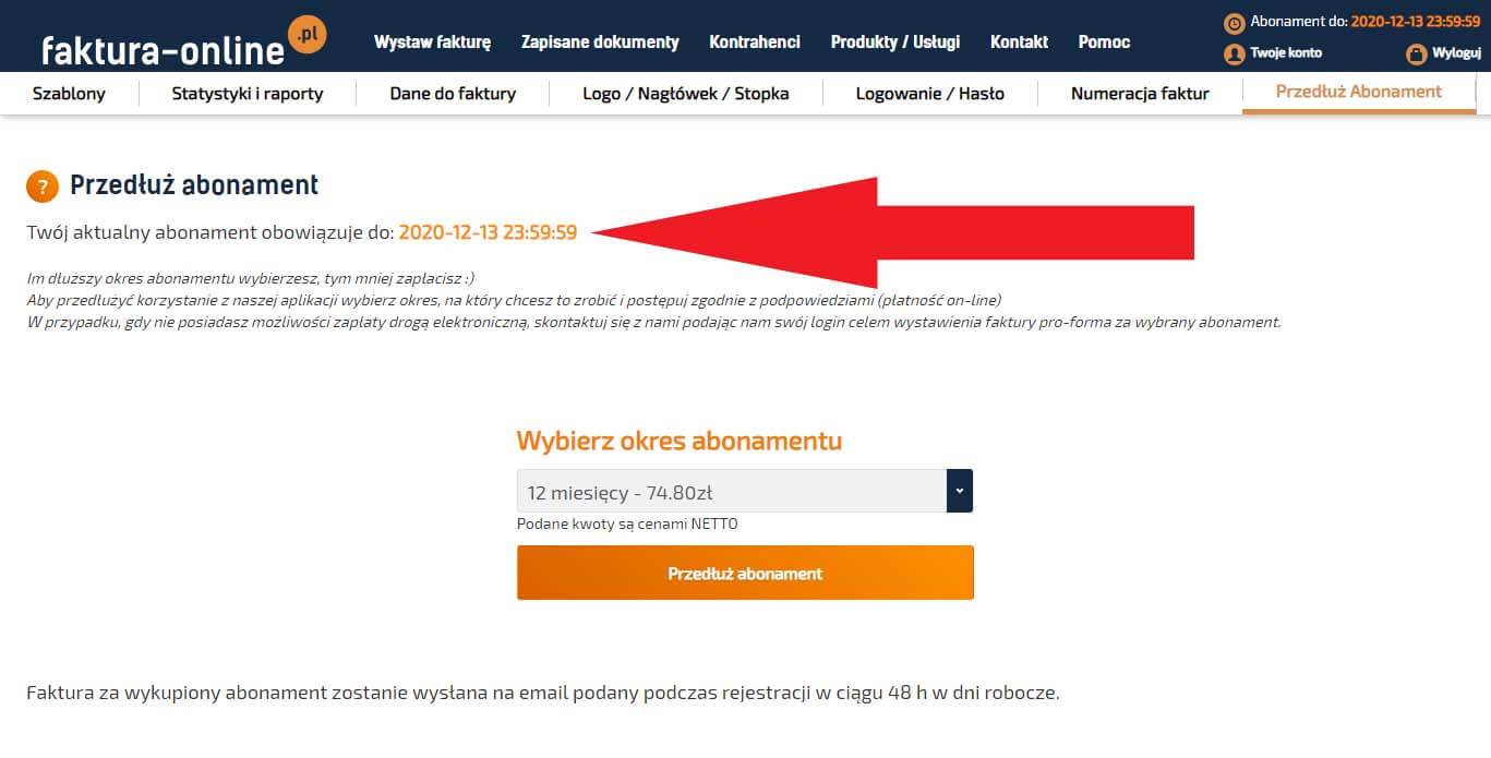 Termin obowiązywania obecnego abonamentu