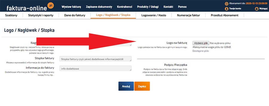Załadowanie pliku z logo