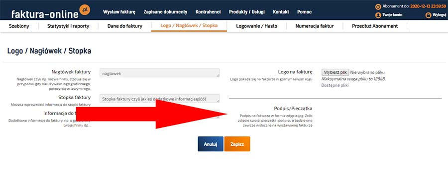 Ustawienie podpisu / pieczątki