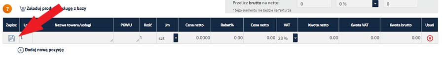 Dodawanie pozycji z faktury do bazy