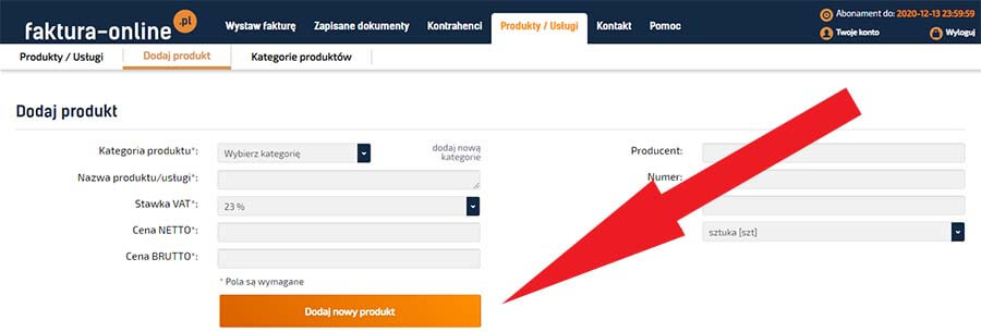 Dodawanie produktu do archiwum