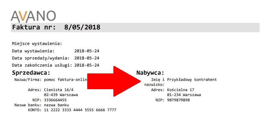 Zmieniony nagłówek na fakturze