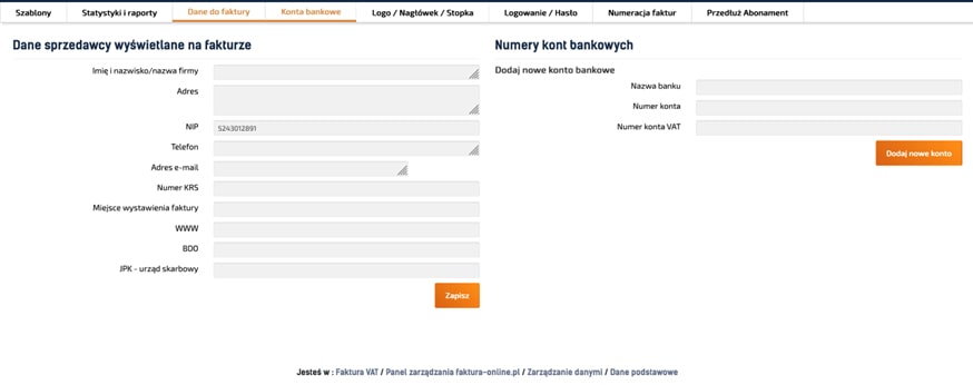 Jak wprowadzić dane firmy i konta bankowego w programie do faktur