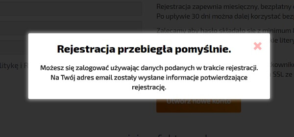 Potwierdzenie ukończenia rejestracji pomyślnie