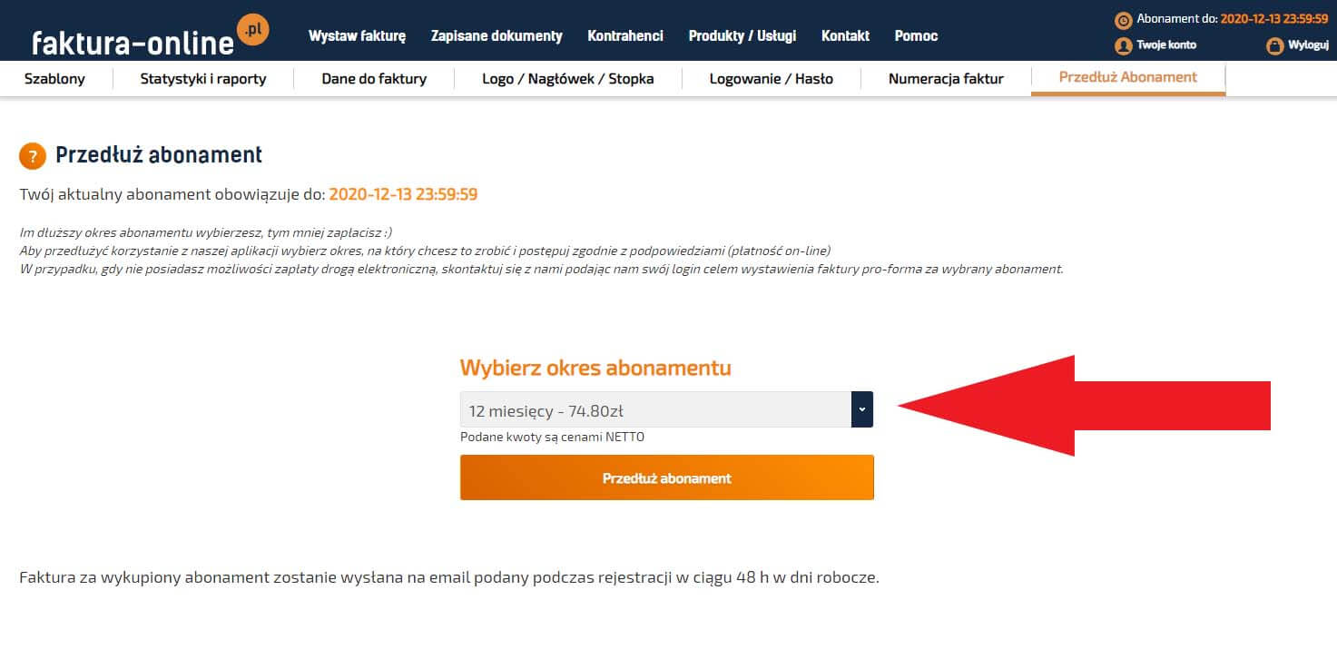Przedłużanie abonamentu w serwisie