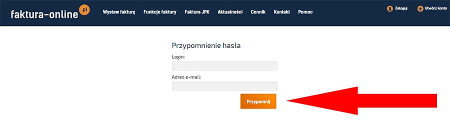 Przypominienie hasła do serwisu