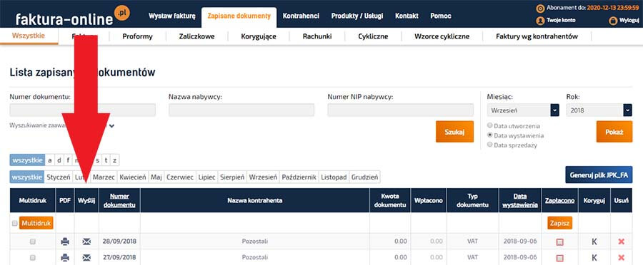 Wysyłka dokumentu z bazy jako załącznik emaila