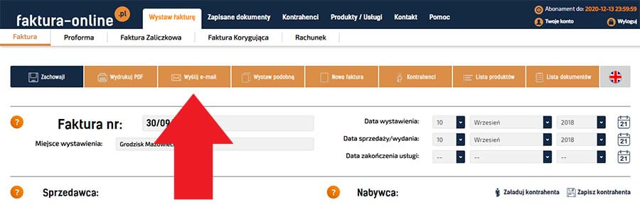 Wysyłka dokumentu jako załącznik emaila