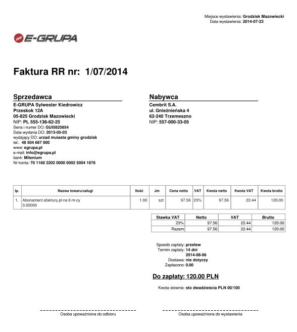 Nowy wzór faktury RR